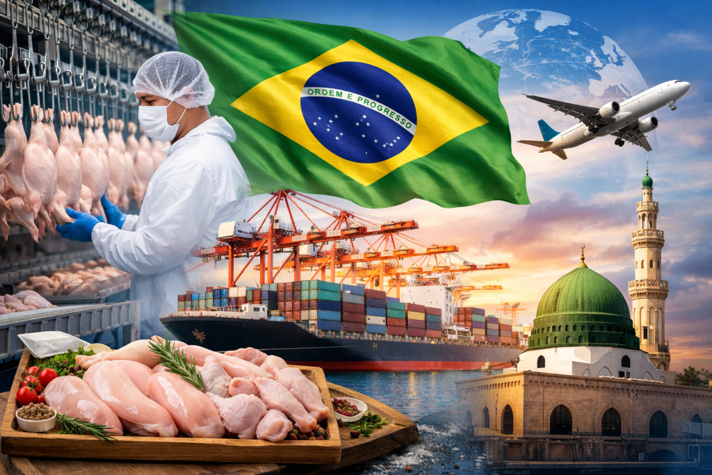 Brazilian chicken processing plant, Halal poultry exports, Brazil poultry logistics, Global poultry supply chain